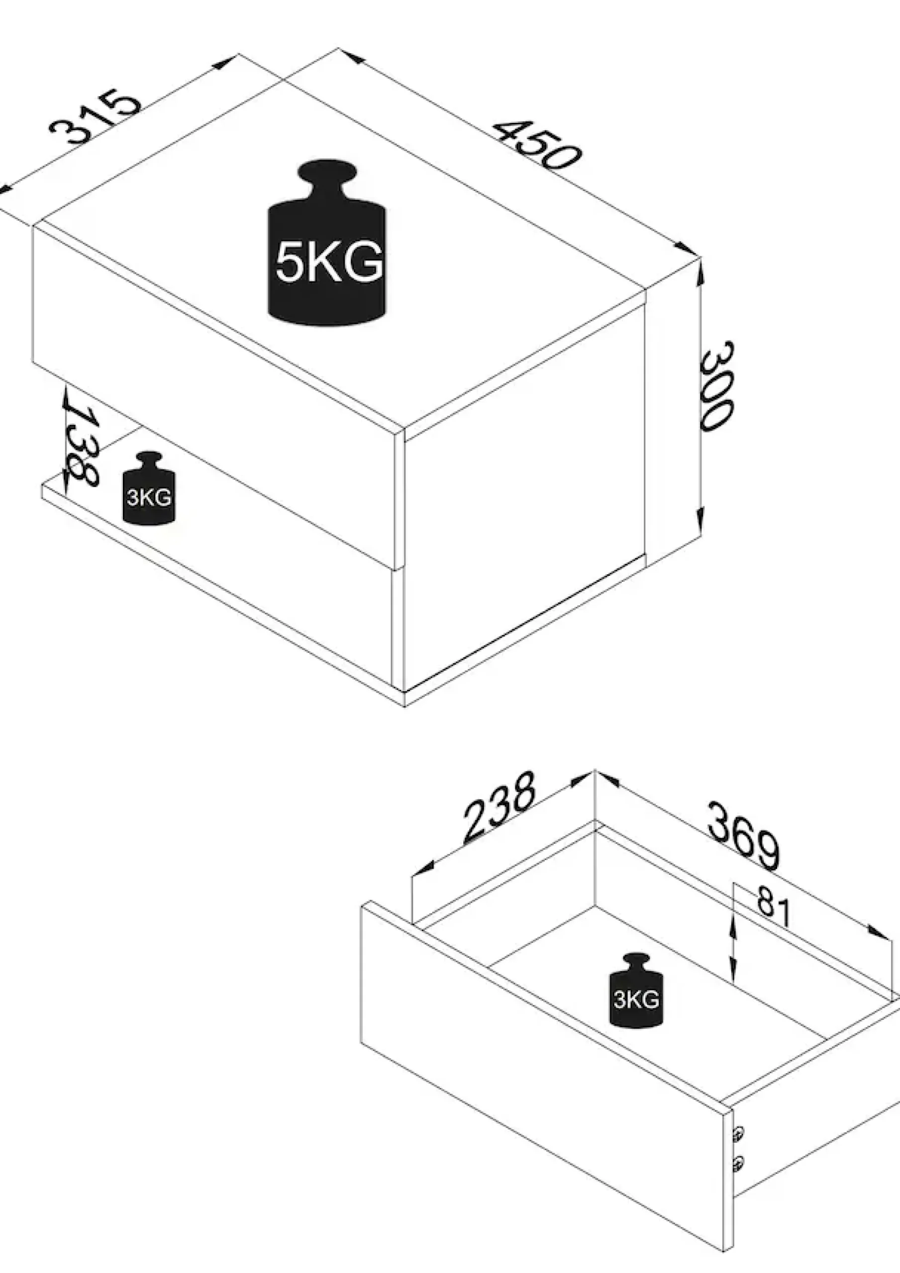 VCM Nachttisch »Wandschublade Wand Hänge Nachttisch Usal XL 45cm« 1 Stk. tlg.