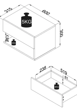 VCM Nachttisch »Wandschublade Wand Hänge Nachttisch Usal XL 60cm« 1 Stk. tlg.