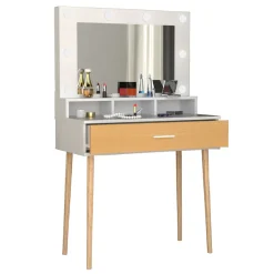 VCM Schminktisch »Schminktisch Beleuchtung Schublade Spiegel Lindas« 1 Stk. tlg.