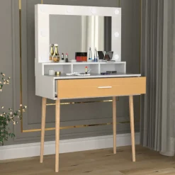 VCM Schminktisch »Schminktisch Beleuchtung Schublade Spiegel Lindas« 1 Stk. tlg.