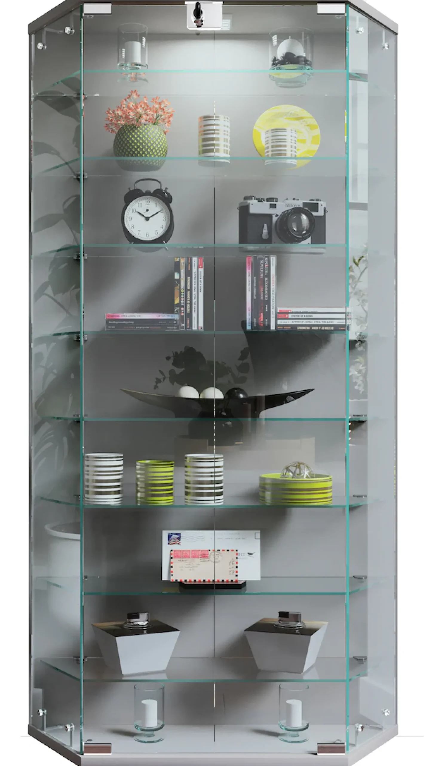 VCM Standvitrine »Holz Glas Stand Vitrine Sammelvitrine Cenila XL« 1 Stk. tlg.