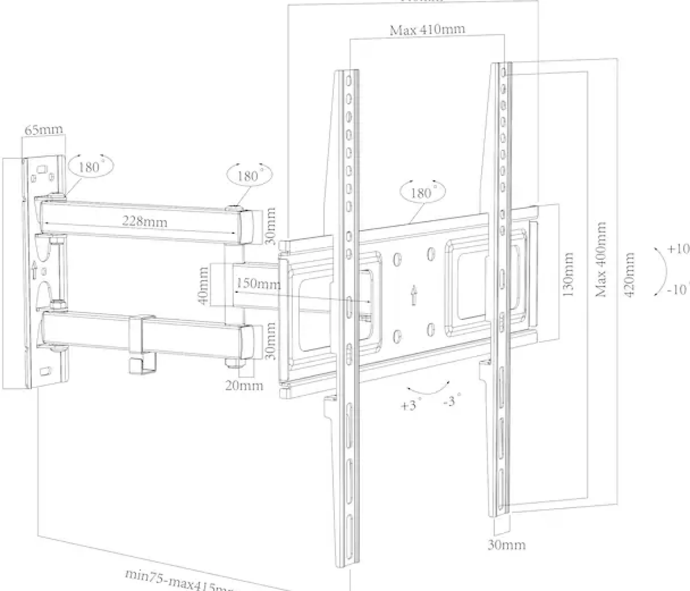 VCM TV-Wandhalterung »TV Wandhalterung Halter ausziehbar neigbar B-SN400« 1 Stk. tlg.