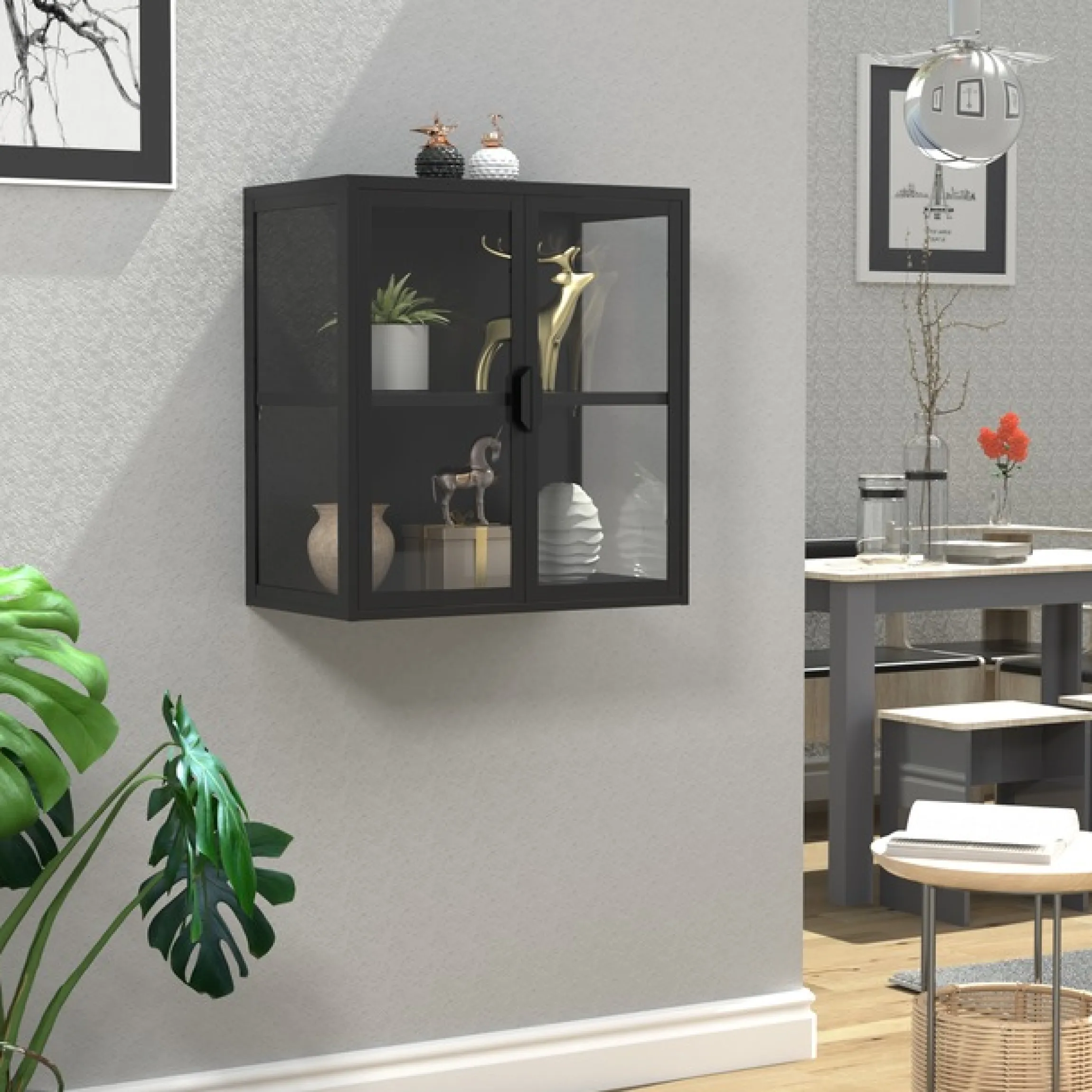 VCM Wandregal »Stahl Wandvitrine Hängevitrine Vitrine Glas Flokas« 1 Stk. tlg.