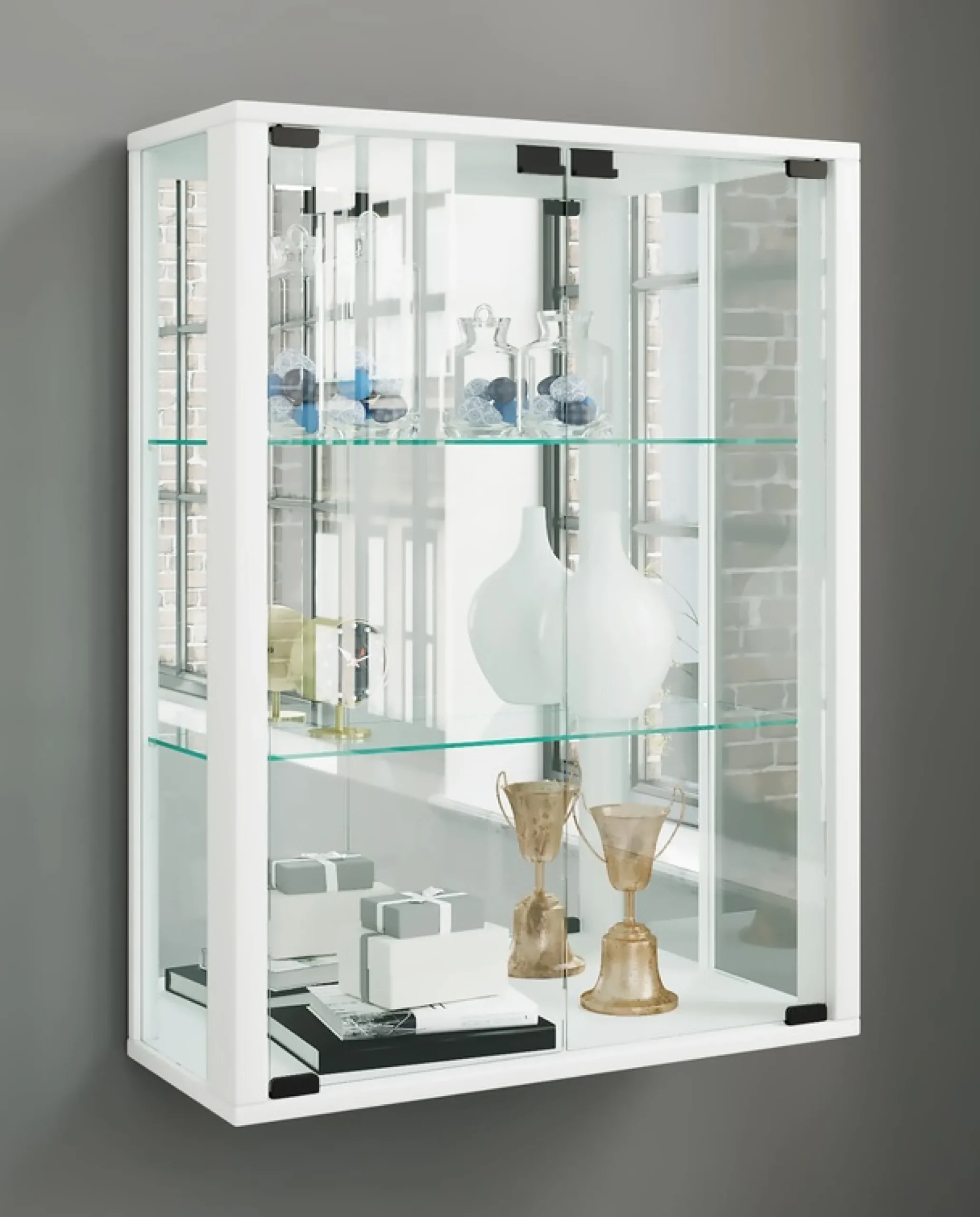 VCM Wandregal »Wandvitrine Hängevitrine Glasvitrine Udina Spiegel« 1 Stk. tlg.