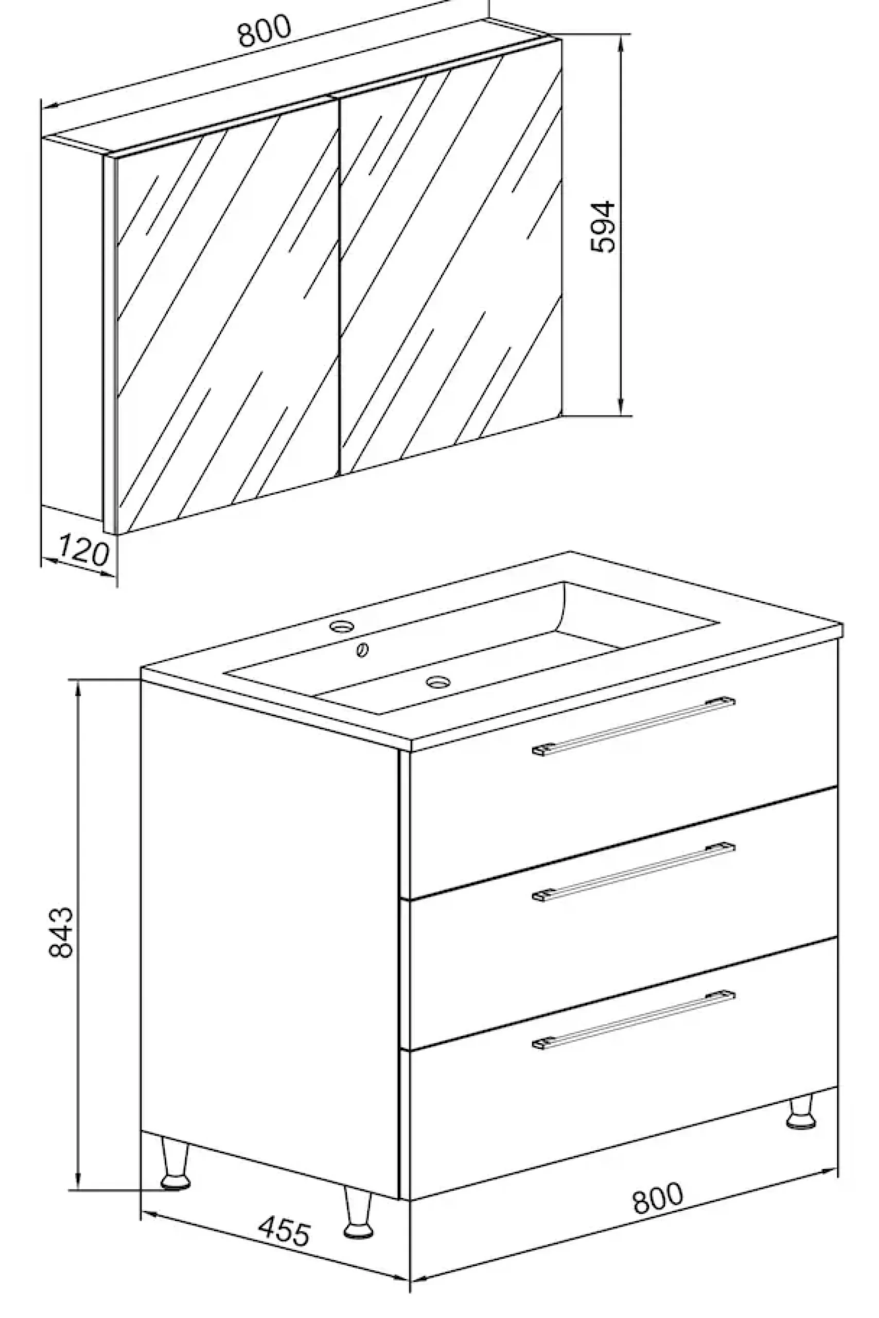 VCM Waschtisch »3-tlg. Waschplatz Waschtisch Badinos Schublade SP« 3 Stk. tlg.