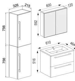 VCM Waschtisch »4-tlg. Waschplatz Waschtisch Badinos Schublade SC« 4 Stk. tlg.