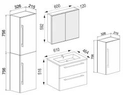 VCM Waschtisch »5-tlg. Waschplatz Waschtisch Badinos Schublade SC« 5 Stk. tlg.