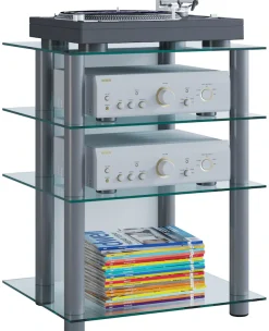 VCM Wohnzimmertisch »Hifi Möbel Rack Alu Glas Phono Mediaregal Bilus« 1 Stk. tlg.