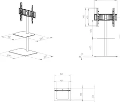 VCM Wohnzimmertisch »TV Standfuß Alu Glas Fernseh Ständer Fuß Alani« 1 Stk. tlg.