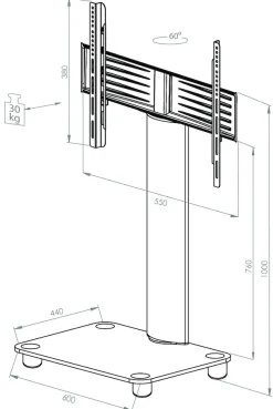 VCM Wohnzimmertisch »TV Standfuß Ständer Rack Alu Glas Rollen Bilano« 1 Stk. tlg.