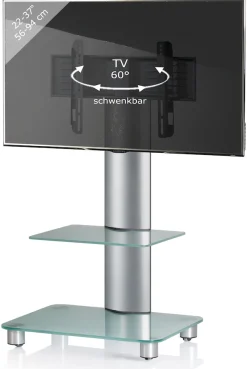 VCM Wohnzimmertisch »TV Standfuß Ständer Rack Alu Glas Rollen Blino ZW« 1 Stk. tlg.
