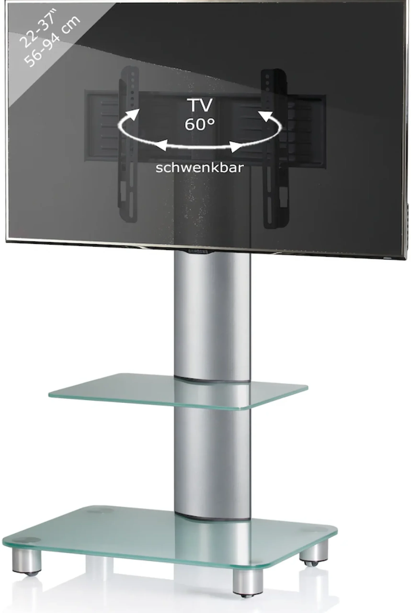VCM Wohnzimmertisch »TV Standfuß Ständer Rack Alu Glas Rollen Blino ZW« 1 Stk. tlg.