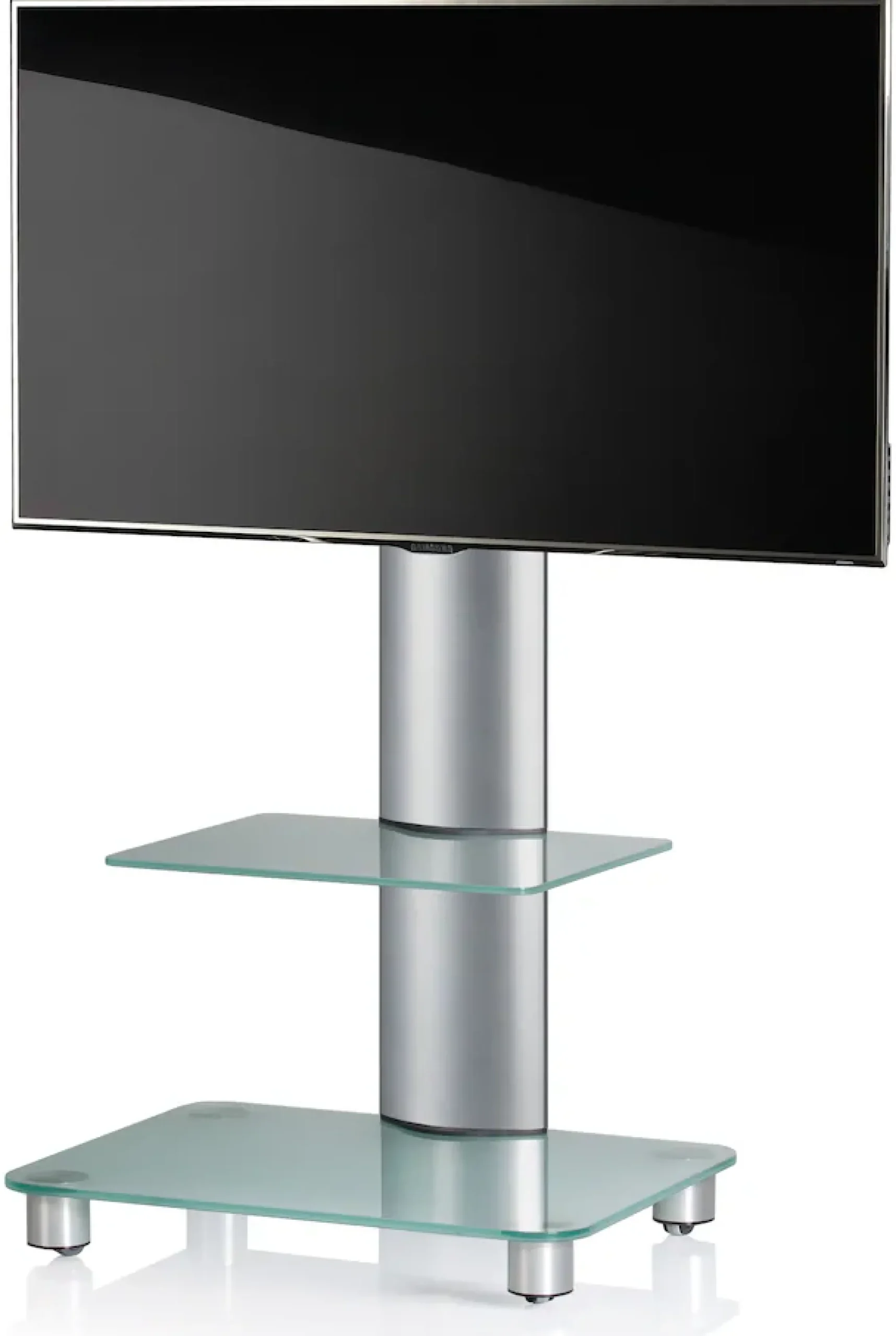 VCM Wohnzimmertisch »TV Standfuß Ständer Rack Alu Glas Rollen Blino ZW« 1 Stk. tlg.