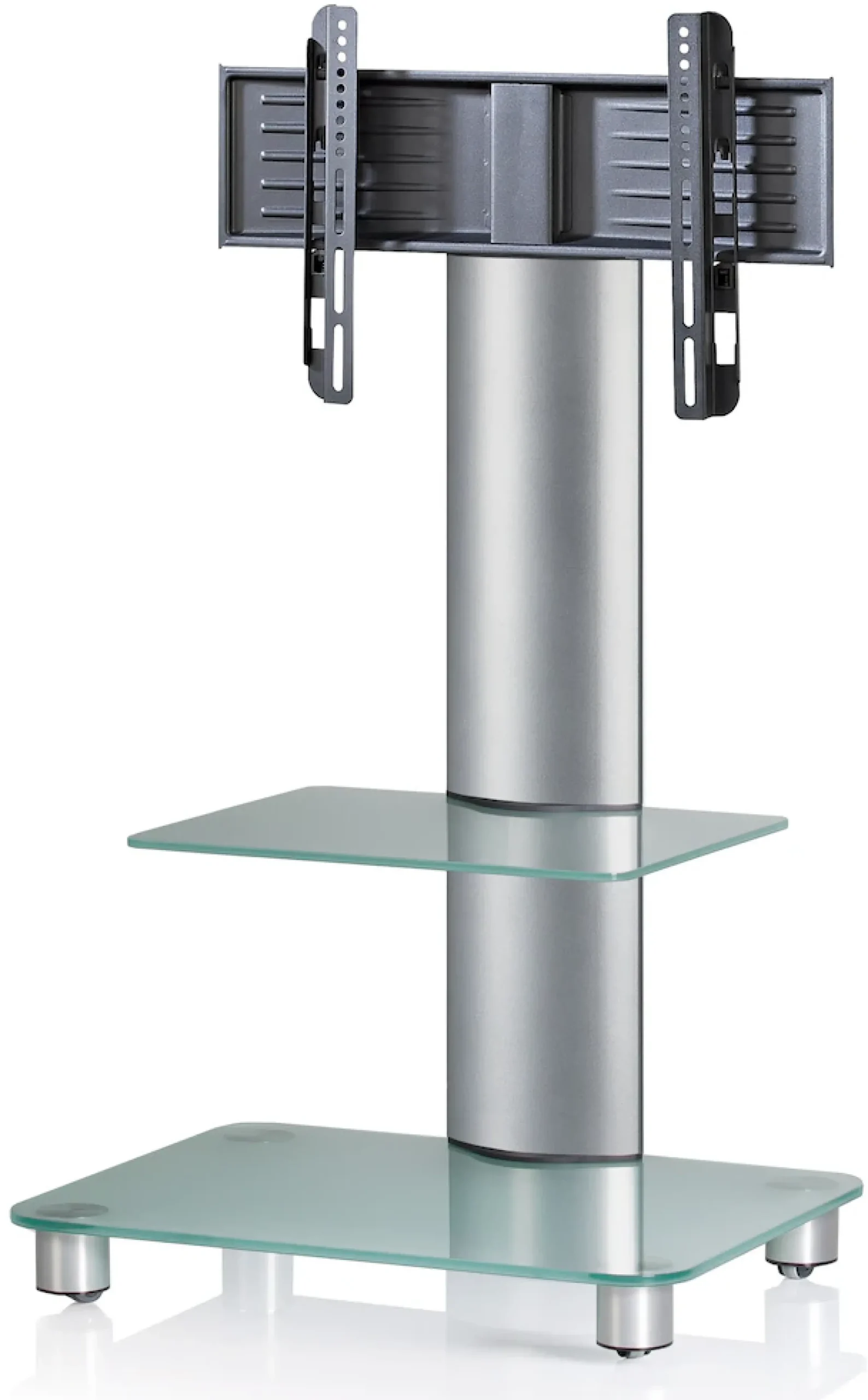VCM Wohnzimmertisch »TV Standfuß Ständer Rack Alu Glas Rollen Blino ZW« 1 Stk. tlg.