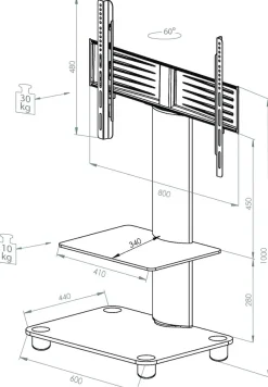 VCM Wohnzimmertisch »TV Standfuß Glas Fernseh Rollen Ständer Fuß Tosal« 1 Stk. tlg.