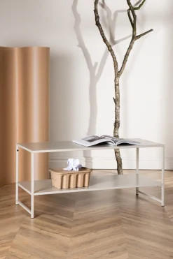 Venture Home Couchtisch »Staal, Beistelltisch mit Regalboden in Beige, 102 × 43 cm« Ablagetisch, Stahl pulverbeschichtet, mit Regal, schlank, modern