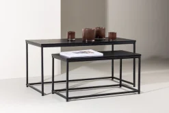 Venture Home Couchtisch »Staal, 2-tlg Couchtisch-Set 100 × 43 cm in Schwarz, kombinierbar« Set, 2 Stk. tlg. Sofatisch-Set, MDF, Stahlbeine, schwarz, rechteckig, flexibel