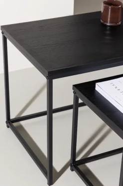 Venture Home Couchtisch »Staal, 2-tlg Couchtisch-Set 100 × 43 cm in Schwarz, kombinierbar« Set, 2 Stk. tlg. Sofatisch-Set, MDF, Stahlbeine, schwarz, rechteckig, flexibel