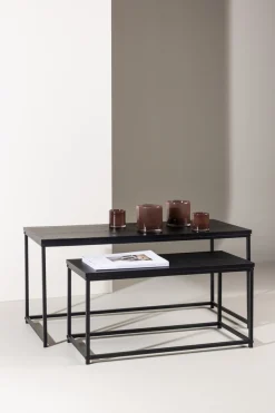 Venture Home Couchtisch »Staal, 2-tlg Couchtisch-Set 100 × 43 cm in Schwarz, kombinierbar« Set, 2 Stk. tlg. Sofatisch-Set, MDF, Stahlbeine, schwarz, rechteckig, flexibel