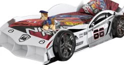 Vipack Autobett »Max 90/200 cm, im Rennwagen-Design, die Show im Kinderzimmer« B/H/T ca.: 229x58x114 cm mit Lattenrost und breiten Rädern,tolle Felgen-Optik, glänzend lackiert in 2 Farben erhältlich