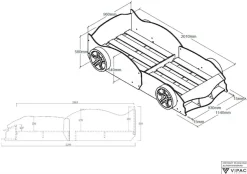 Vipack Autobett »Max 90/200 cm, im Rennwagen-Design, die Show im Kinderzimmer« B/H/T ca.: 229x58x114 cm mit Lattenrost und breiten Rädern,tolle Felgen-Optik, glänzend lackiert in 2 Farben erhältlich