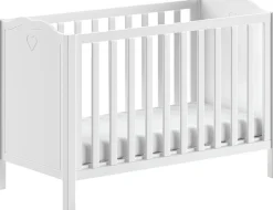 Vipack Babybett »Amori 60/120 mit verstellbarem Lattenrost, sehr stabil gebaut« mit geschwungenem Kopfteil und Herz Ornament, weiß lackiert