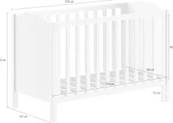 Vipack Babybett »Amori 60/120 mit verstellbarem Lattenrost, sehr stabil gebaut« mit geschwungenem Kopfteil und Herz Ornament, weiß lackiert