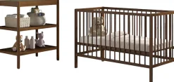 Vipack Babymöbel-Set »DINO, ideal für Ihr Kinderzimmer, Made in Europe, Buche massiv« best. aus Babybett 60/120 u. Wickelregal, 2 tlg. Liegefläche 3-fach höhenverstellbar, Ausf. Buche Nussbaumfarbig
