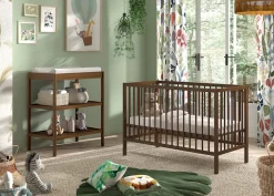 Vipack Babymöbel-Set »DINO, ideal für Ihr Kinderzimmer, Made in Europe, Buche massiv« best. aus Babybett 60/120 u. Wickelregal, 2 tlg. Liegefläche 3-fach höhenverstellbar, Ausf. Buche Nussbaumfarbig