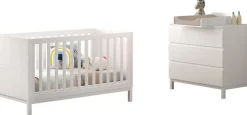 Vipack Babymöbel-Set »Set best. aus Babybett 70/140, Kommode 3 Schubladen, Wickelaufsatz« 3 Stk. tlg. in gradlinigem Design, pflegeleichte lackierte Oberfläche in Weiß