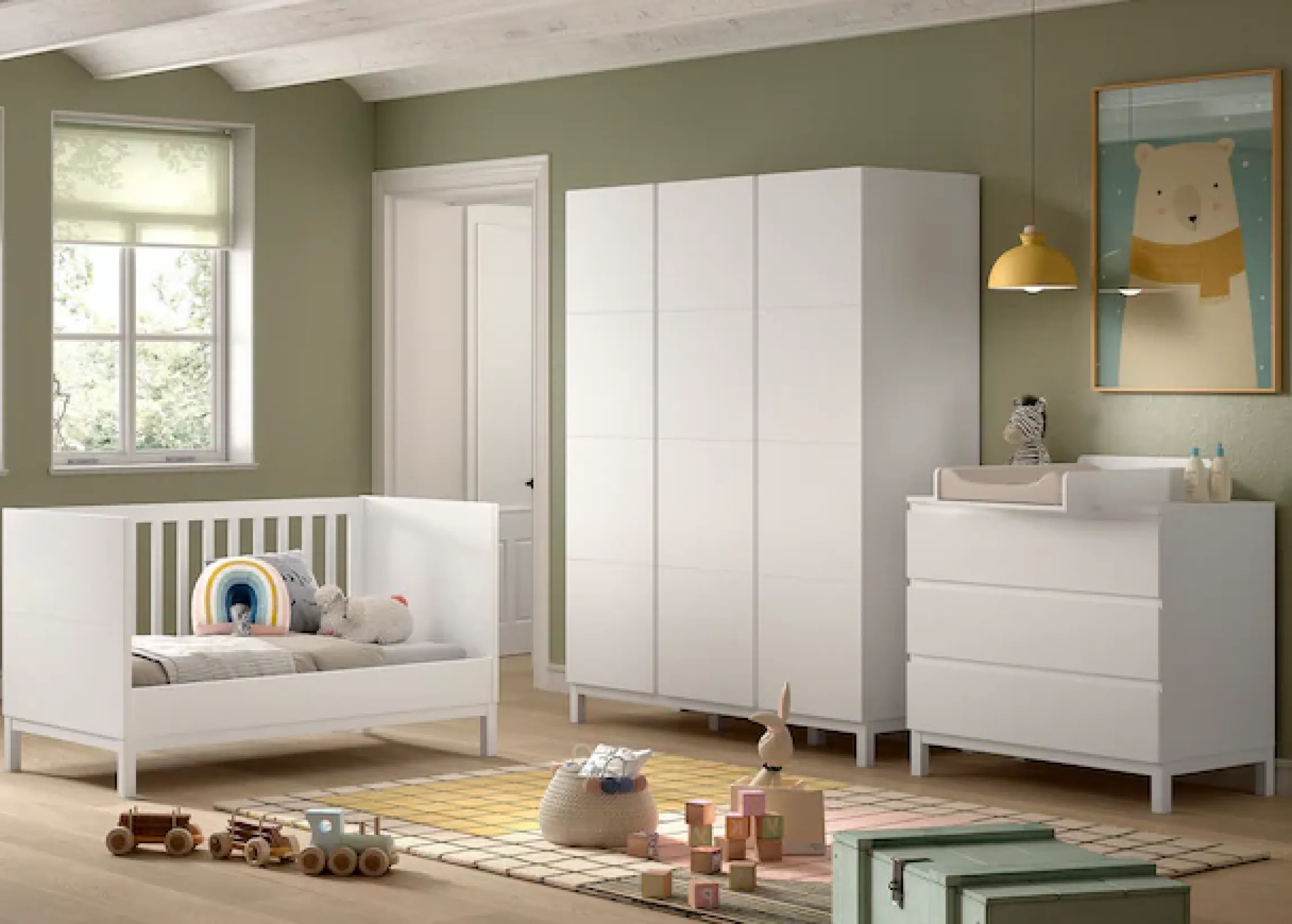 Vipack Babymöbel-Set »Set best. aus Babybett 70/140, Kommode 3 Schubladen, Wickelaufsatz« 3 Stk. tlg. in gradlinigem Design, pflegeleichte lackierte Oberfläche in Weiß