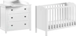 Vipack Babyzimmer-Komplettset »Amori 3-tlg. mit Herz-Ornamenten, MDF/Massiv weiß lackiert« 3 Stk. tlg.