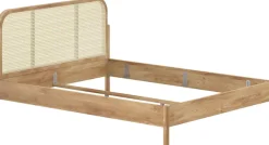 Vipack Bettgestell »Olive, Bettpfosten Eiche massiv und furnierten Bettseiten« mit hochwertigem Rattan-Geflecht Kopfteil, Rahmen Eiche massiv,ohne Lattenrost, mit höhenverstellbarem Rahmenbeschlag, zwei Breiten