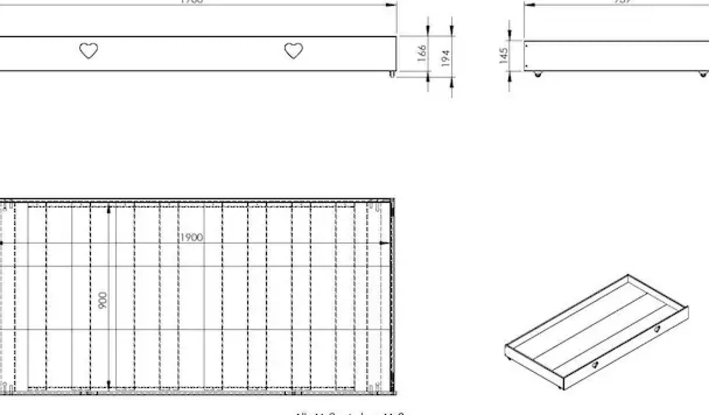 Vipack Bettschubkasten »Amori« Made in Europe,Bettschublade auf Rollen für das Hausbett Amori, Innenmaß 90 x 190 cm
