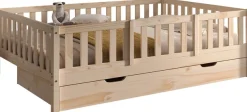 Vipack Daybett »Dallas Massiv Bett mit Rausfallschutz umbaubar vom Boden- zum Daybett« mit Bettschublade, wahlweise Kiefer massiv natur oder weiß