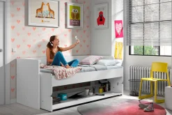 Vipack Einzelbett »Denver 90/200, die 2 in 1 Lösung für das Kinderzimmer, viel Funktion« B/H/T ca. 216,5x146,5x109,5cm, Dekor weiß, schwenkbar zum Schreibtisch,mit großer Schreibplatte, ideal für kleine Räume