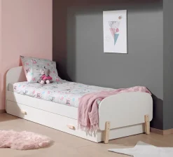 Vipack Einzelbett Made in Europe,Liegefläche 90x200 cm mit Lattenrost und Bettschublade, Weiß lackiert