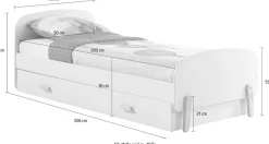 Vipack Einzelbett Made in Europe,Liegefläche 90x200 cm mit Lattenrost und Bettschublade, Weiß lackiert