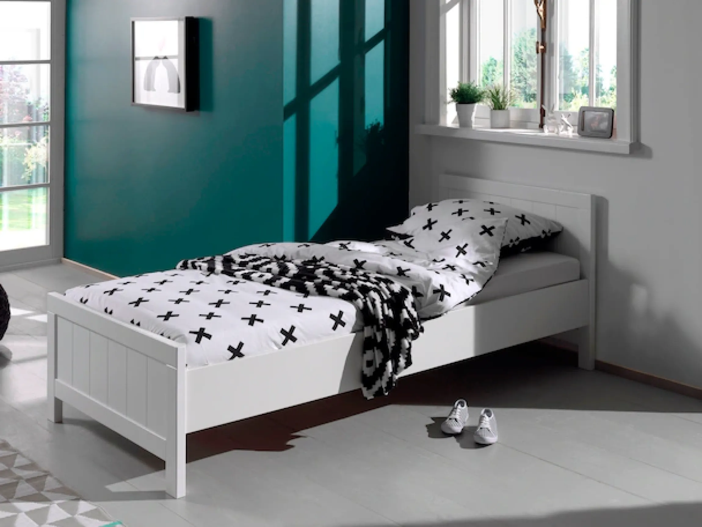 Vipack Einzelbett Made in Europe,Einzelbett in Landaus Optik mit Liegefläche 90 x 200 cm, Weiß lackiert