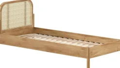 Vipack Einzelbett »mit massiven Bettpfosten und furnierten Bettseiten« 90/200 inkl. Lattenrost und trendigem Rattankopfteil