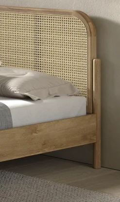 Vipack Einzelbett »mit massiven Bettpfosten und furnierten Bettseiten« 90/200 inkl. Lattenrost und trendigem Rattankopfteil