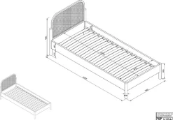 Vipack Einzelbett »mit massiven Bettpfosten und furnierten Bettseiten« 90/200 inkl. Lattenrost und trendigem Rattankopfteil