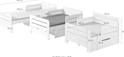 Vipack Einzelbett Packung, Made in Europe,Kinderbett, Länge 140 bzw. 160 und 200 cm, in Weiß oder Grau lackiert