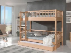 Vipack Etagenbett »aus massiver Buche, natur lackiert, Leiter mit Haltegriffen oben« sehr stabil und standfest gebaut, inkl. Rolllattenroste,wahlweise mit Bettschublade oder zusätzlichem Rausfallschutz unten