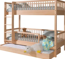 Vipack Etagenbett »aus massiver Buche, natur lackiert, Leiter mit Haltegriffen oben« sehr stabil und standfest gebaut, inkl. Rolllattenroste,wahlweise mit Bettschublade oder zusätzlichem Rausfallschutz unten