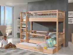 Vipack Etagenbett »aus massiver Buche, natur lackiert, Leiter mit Haltegriffen oben« sehr stabil und standfest gebaut, inkl. Rolllattenroste,wahlweise mit Bettschublade oder zusätzlichem Rausfallschutz unten