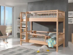 Vipack Etagenbett »aus massiver Buche, natur lackiert, Leiter mit Haltegriffen oben« sehr stabil und standfest gebaut, inkl. Rolllattenroste,wahlweise mit Bettschublade oder zusätzlichem Rausfallschutz unten