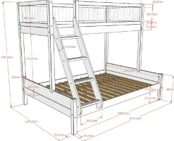Vipack Etagenbett »Forrest Massivholzbett Made in Europe, stabil und hochwertig gebaut« Liegefläche 90/140x200 cm, mit Leiter, Rolllattenrost,mit Absturzschutz oben in Sprossenoptik, Eiche natur geölt
