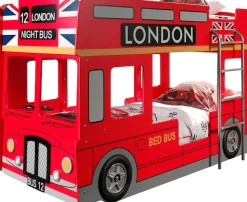 Vipack Etagenbett »London, in Londoner Stadtbuss-Optik, das Highlight im Kinderzimmer« B/H/T ca. 215x132x100cm, MDF rot lackiert mit Applikationen,inkl. Bodenplatten für die Matratzenauflagen und seitlicher Leiter