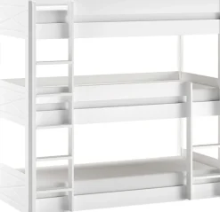 Vipack Etagenbett Made in Europe,mit 3 LF á 90x200 cm und Rollrost, stabil gebaut, Kiefer massiv weiß